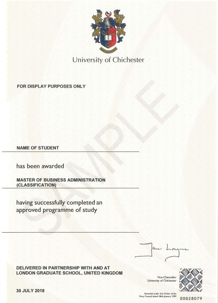 Sample Certificate for LGS-CHI MBA-1